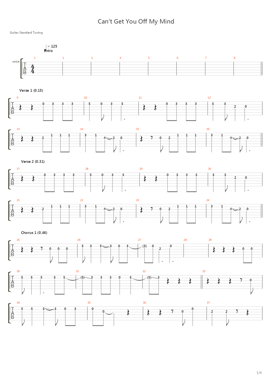 Cant Get You Off My Mind吉他谱