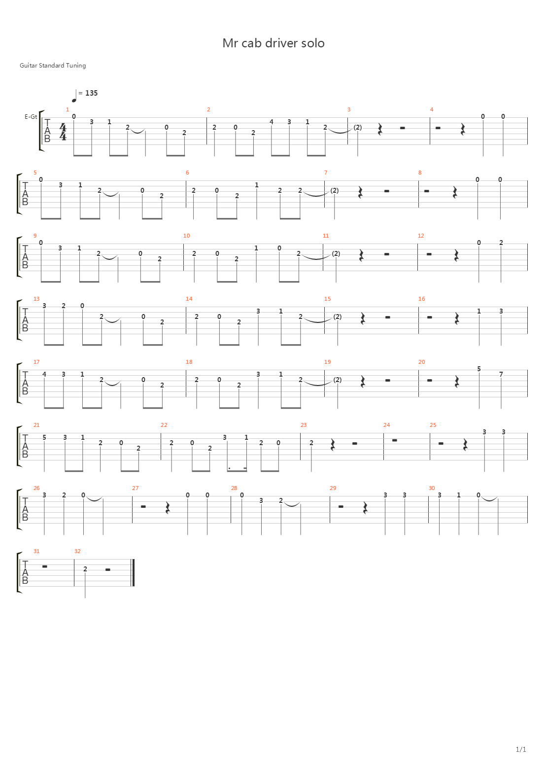 Mr Cab Driver吉他谱