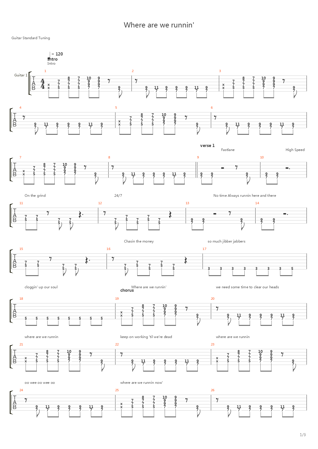 Where Are We Running吉他谱