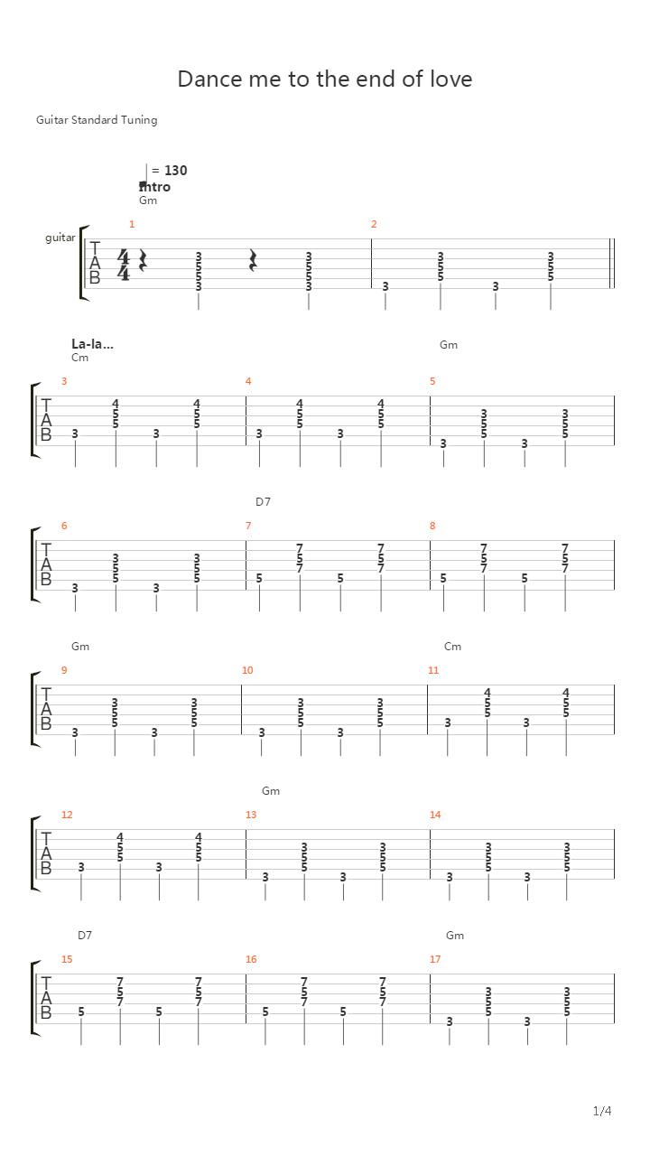 Dance Me To The End Of Love吉他谱