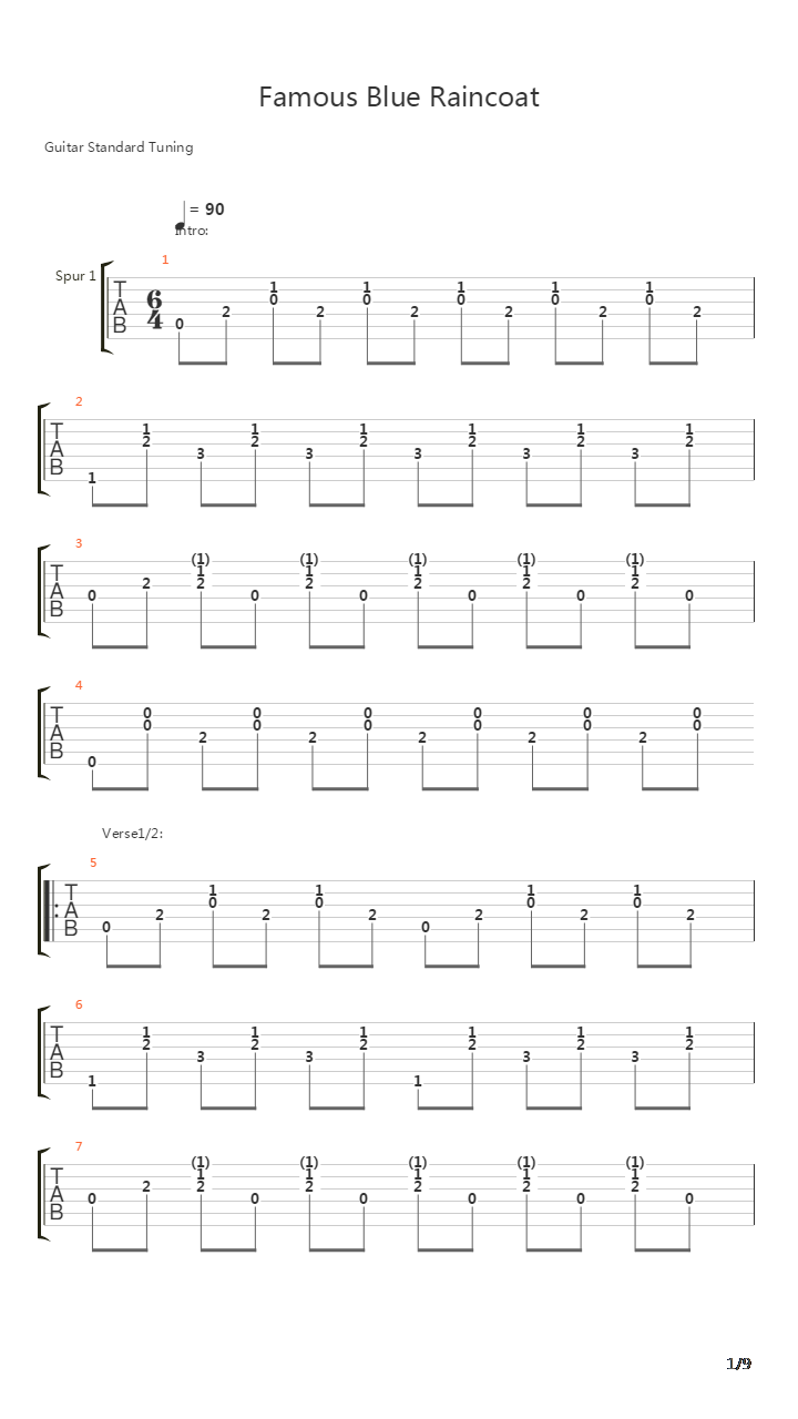 Famous Blue Raincoat吉他谱