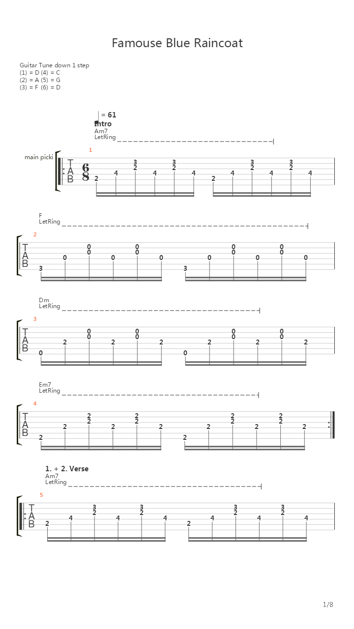 Famous Blue Raincoat吉他谱