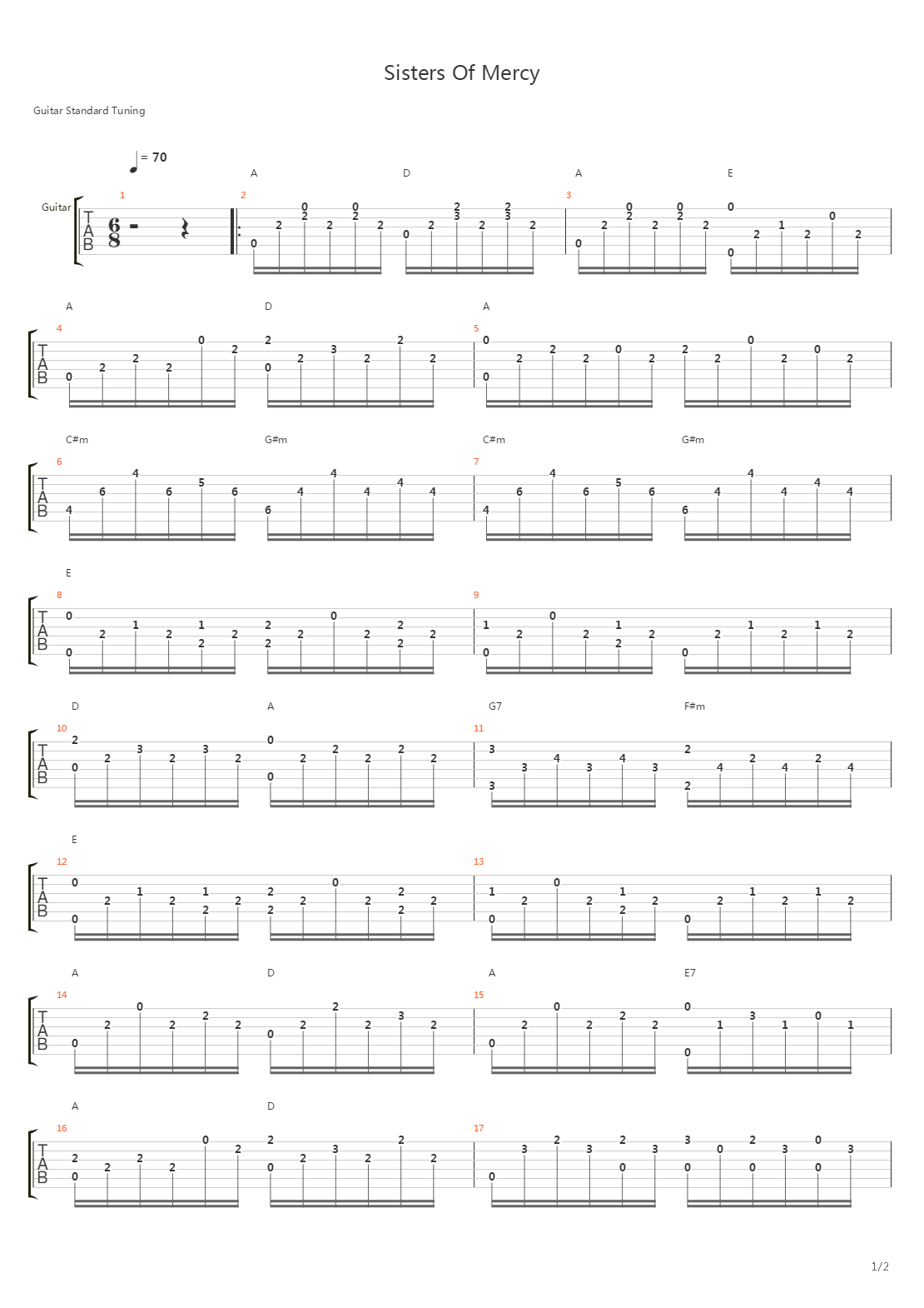 Sisters Of Mercy吉他谱