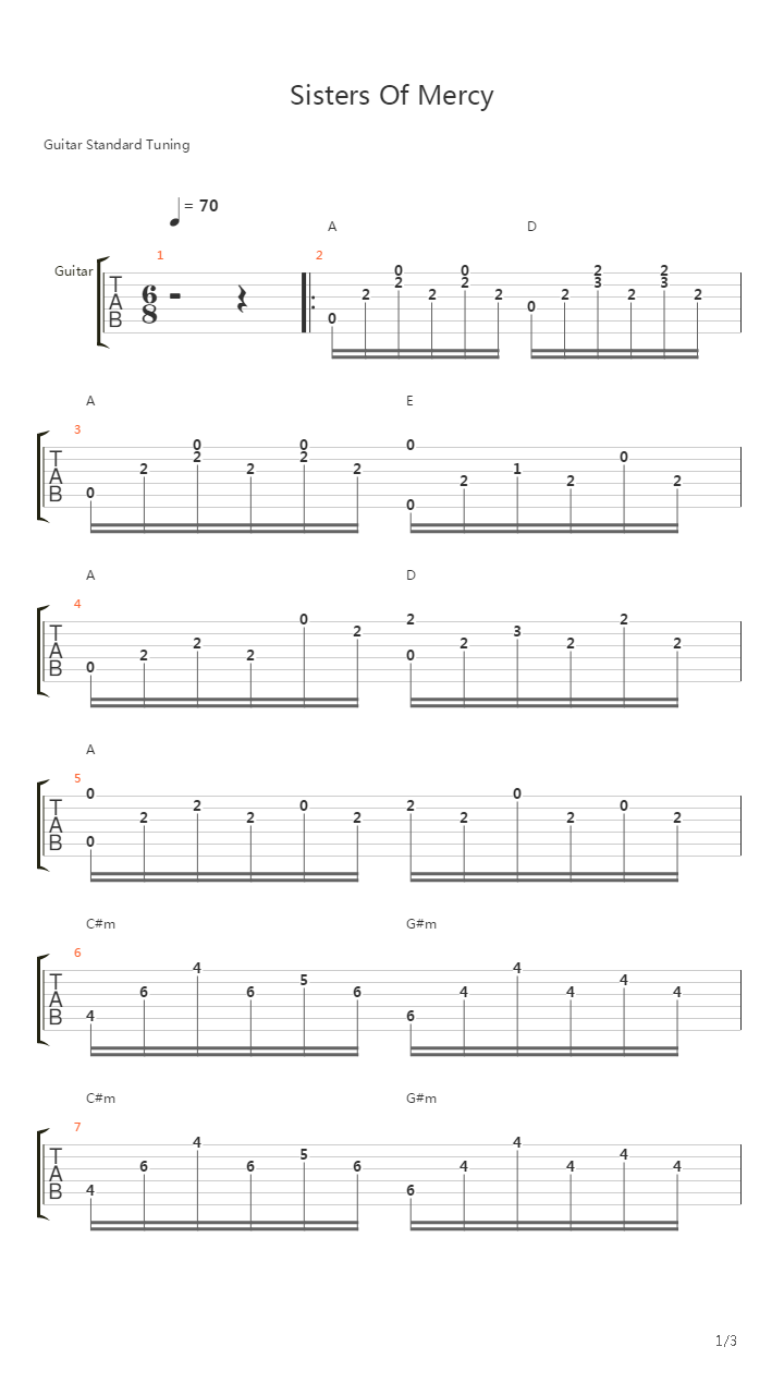 Sisters Of Mercy吉他谱
