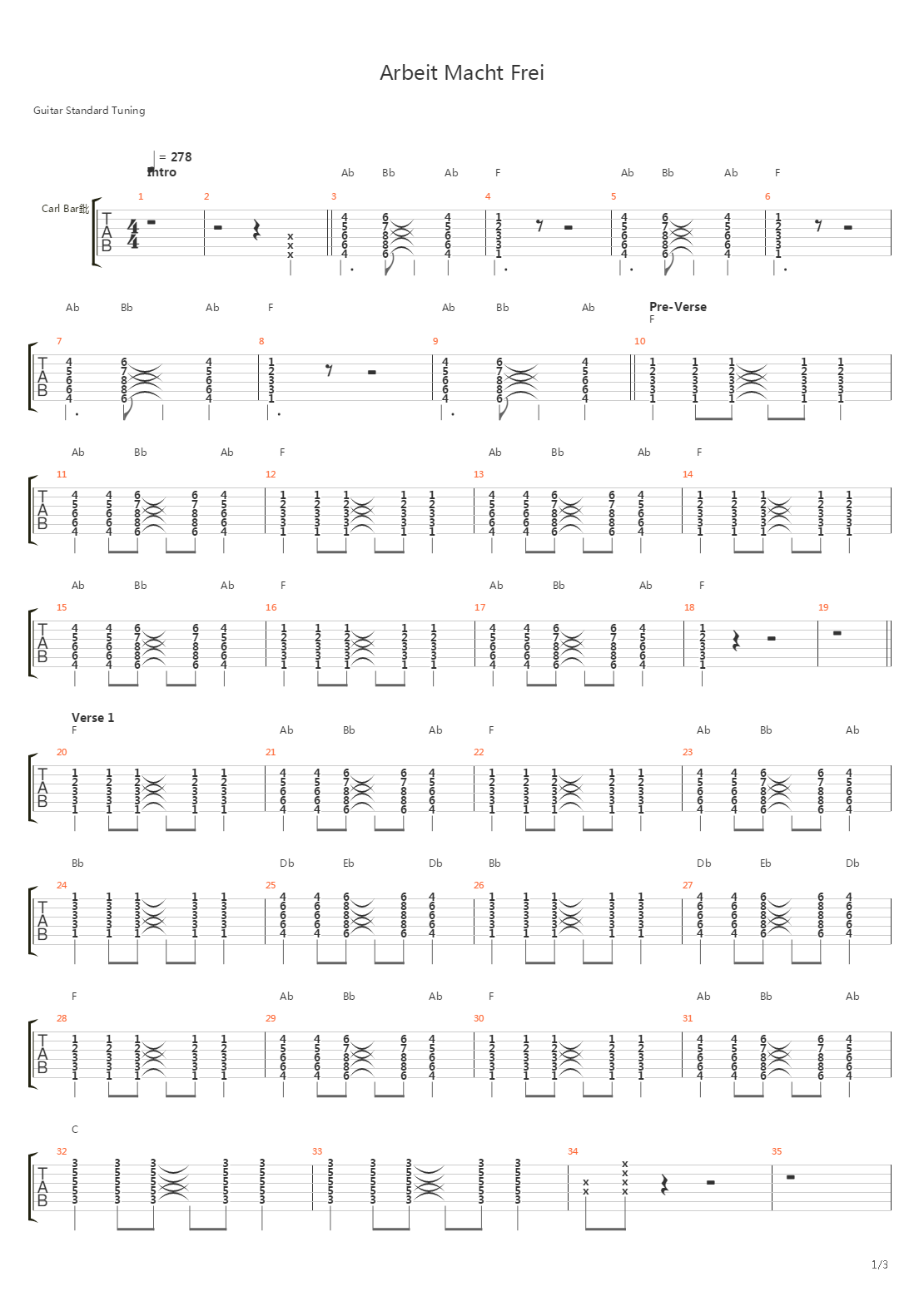 Arbeit Macht Frei吉他谱