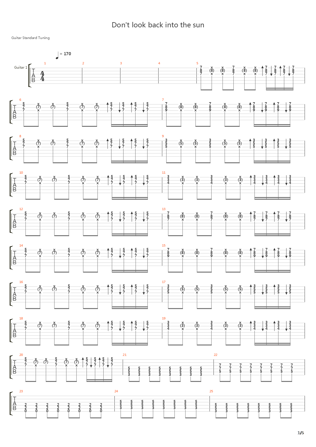 Dont Look Back Into The Sun吉他谱
