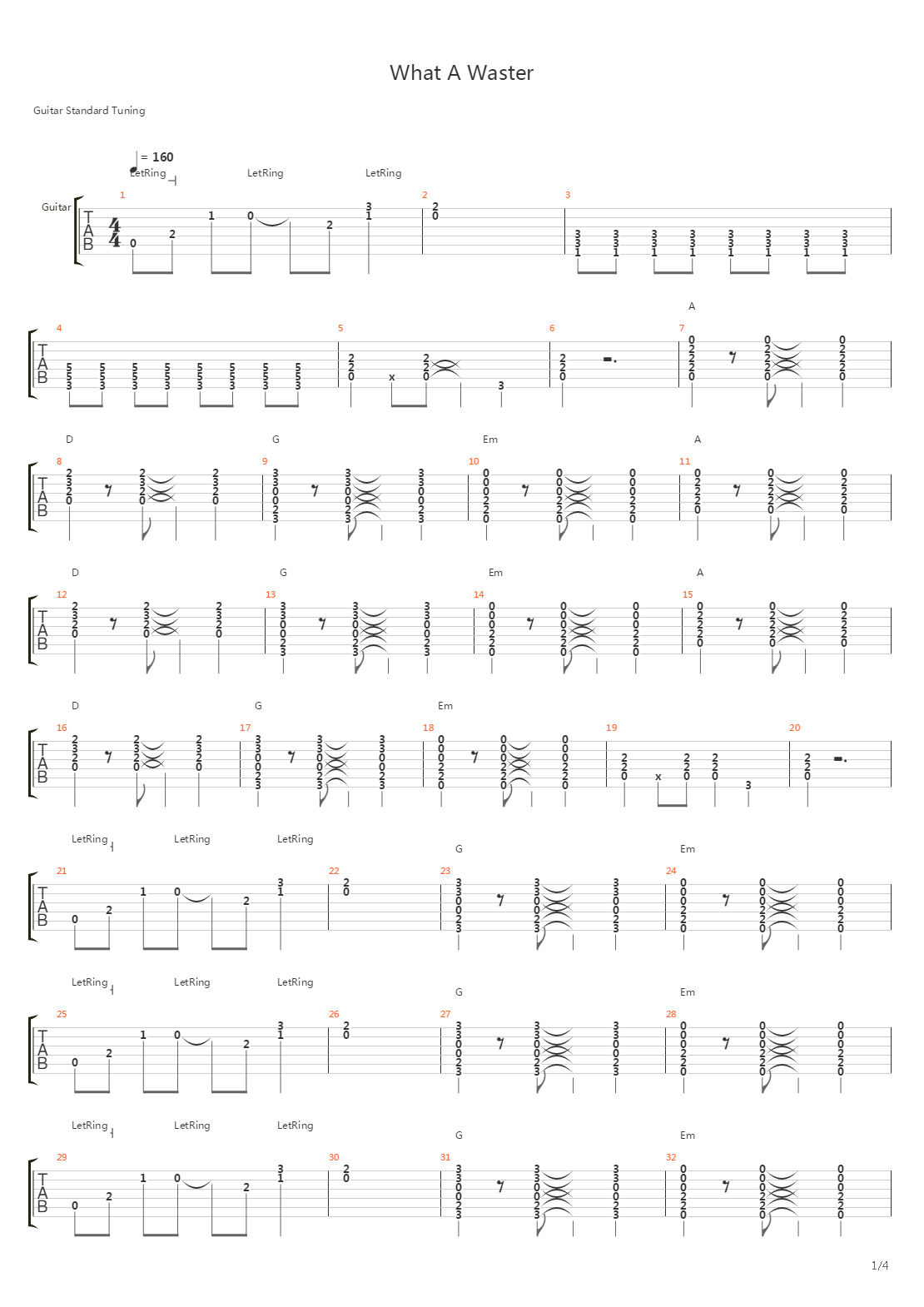 What A Waster吉他谱