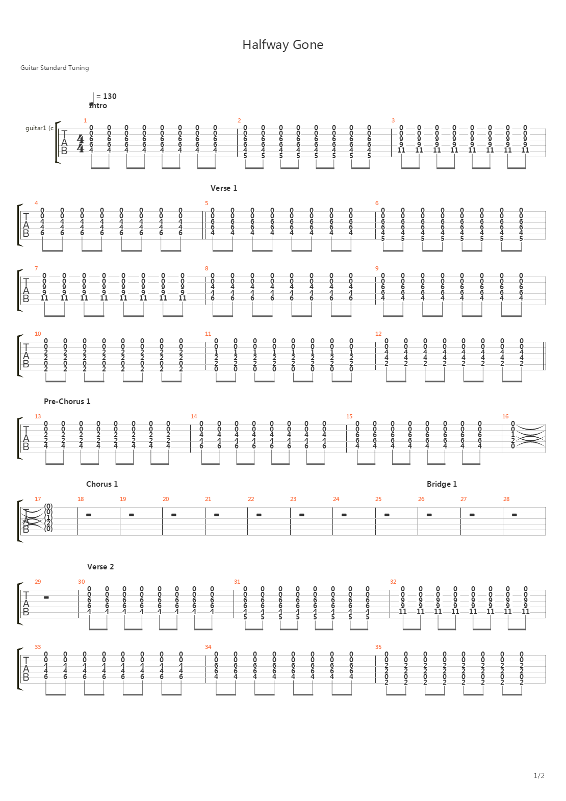 Halfway Gone吉他谱