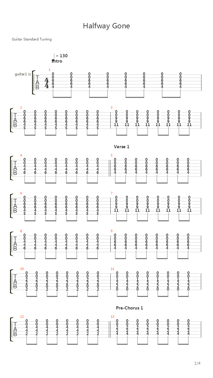 Halfway Gone吉他谱