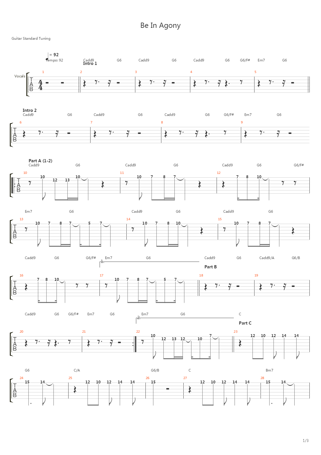 Be In Agony吉他谱