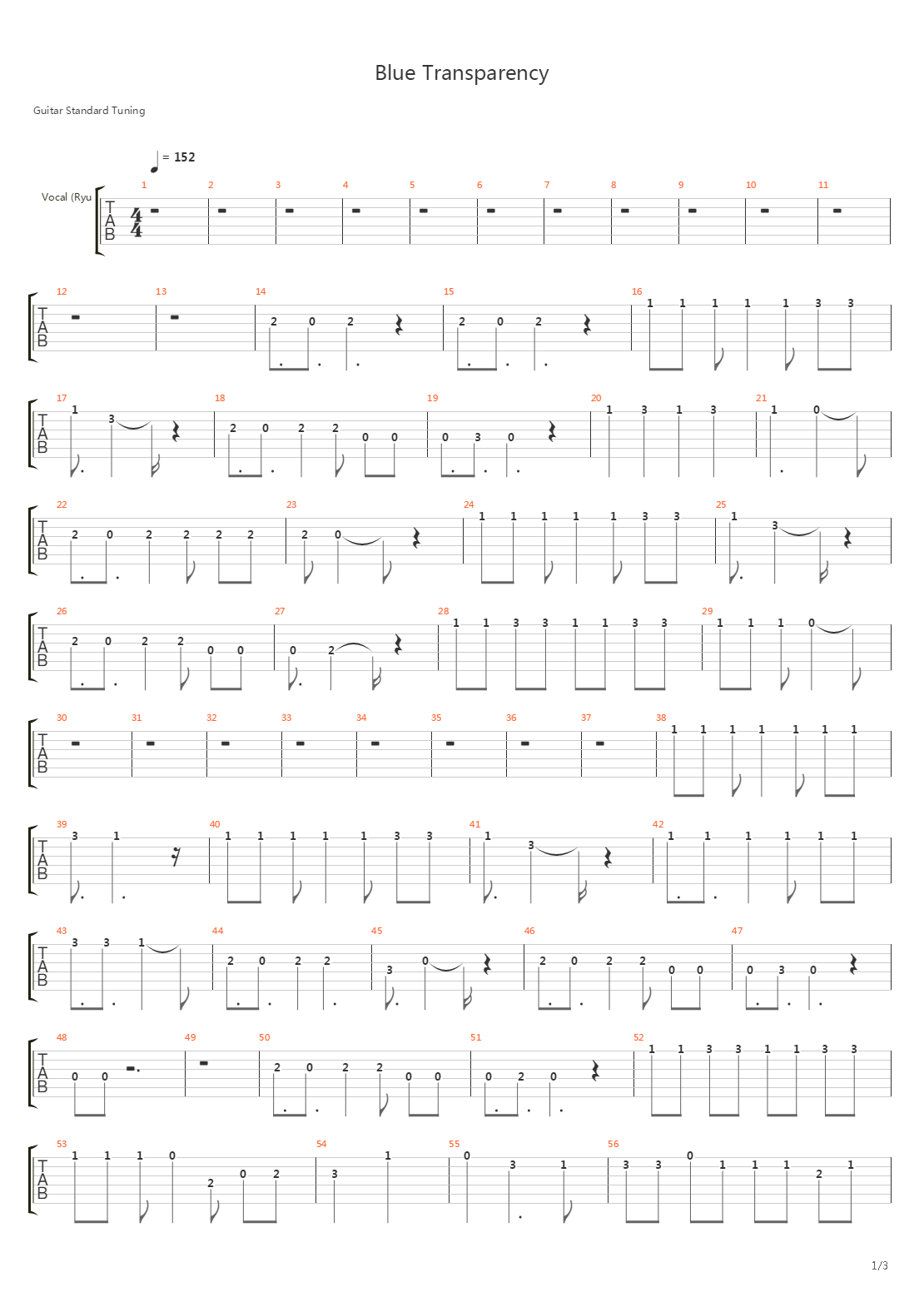 Blue Transparency(限りなき透明に近いブルー 无限近似于透明的蓝)吉他谱