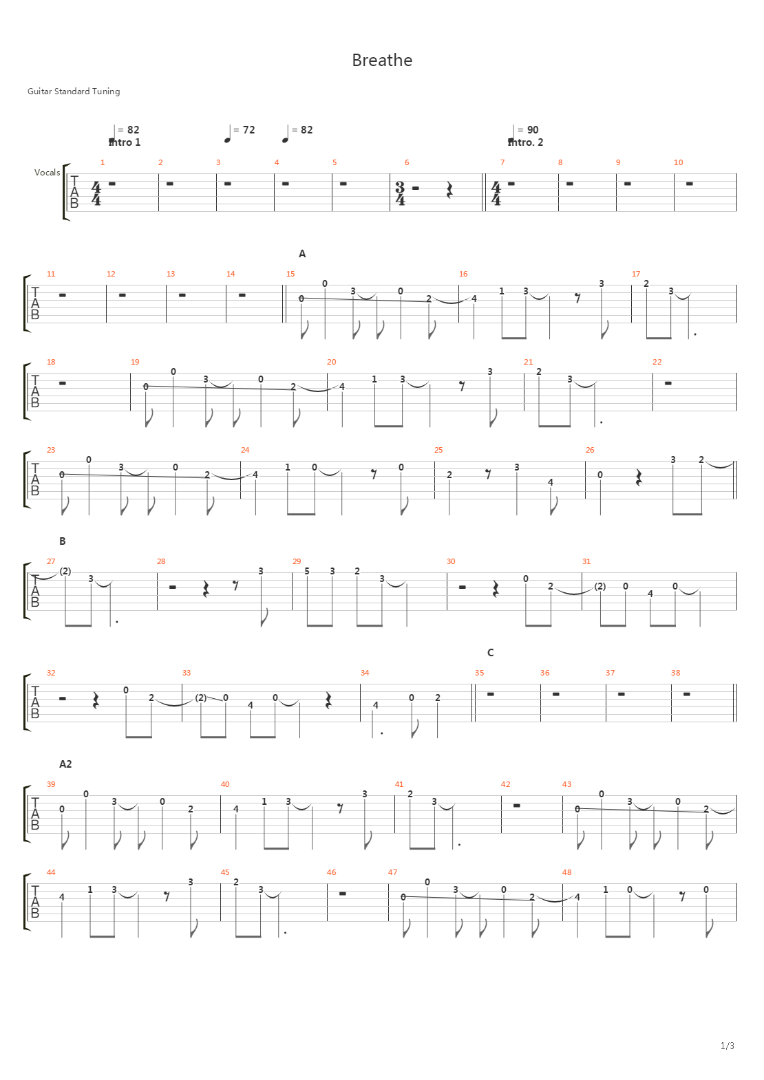 Breathe吉他谱