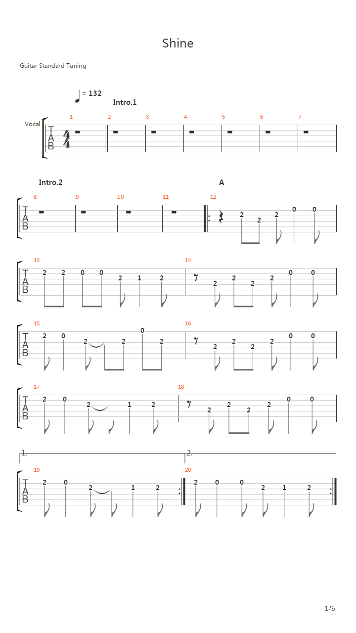 Shine吉他谱