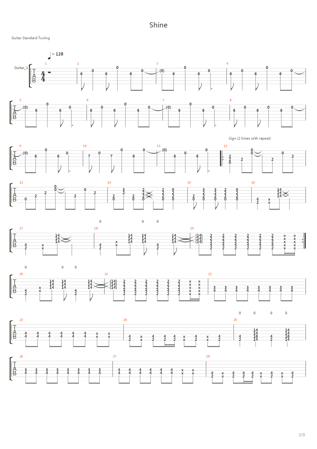 Shine吉他谱