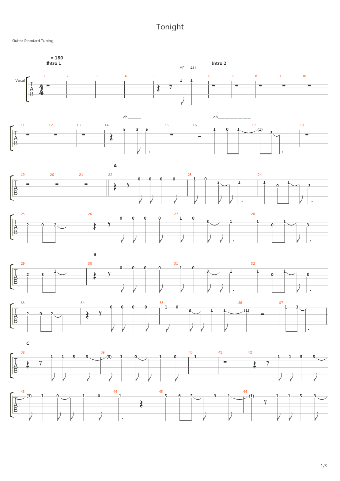 Tonight吉他谱