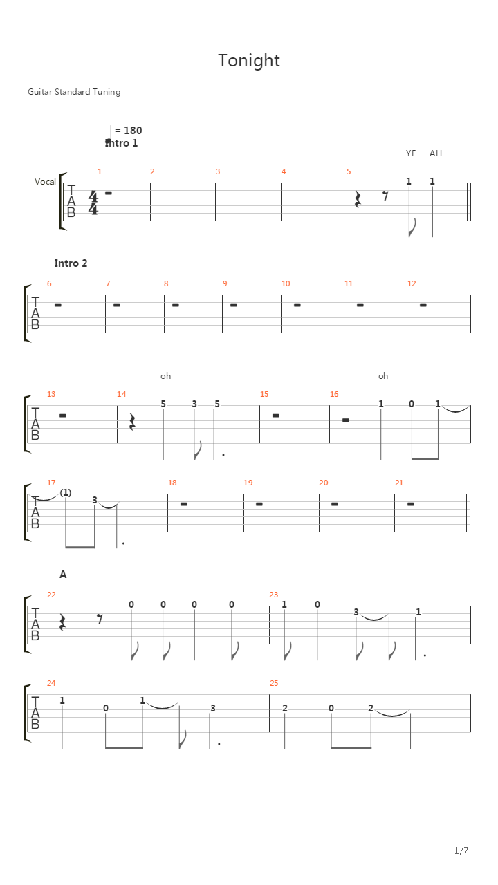 Tonight吉他谱