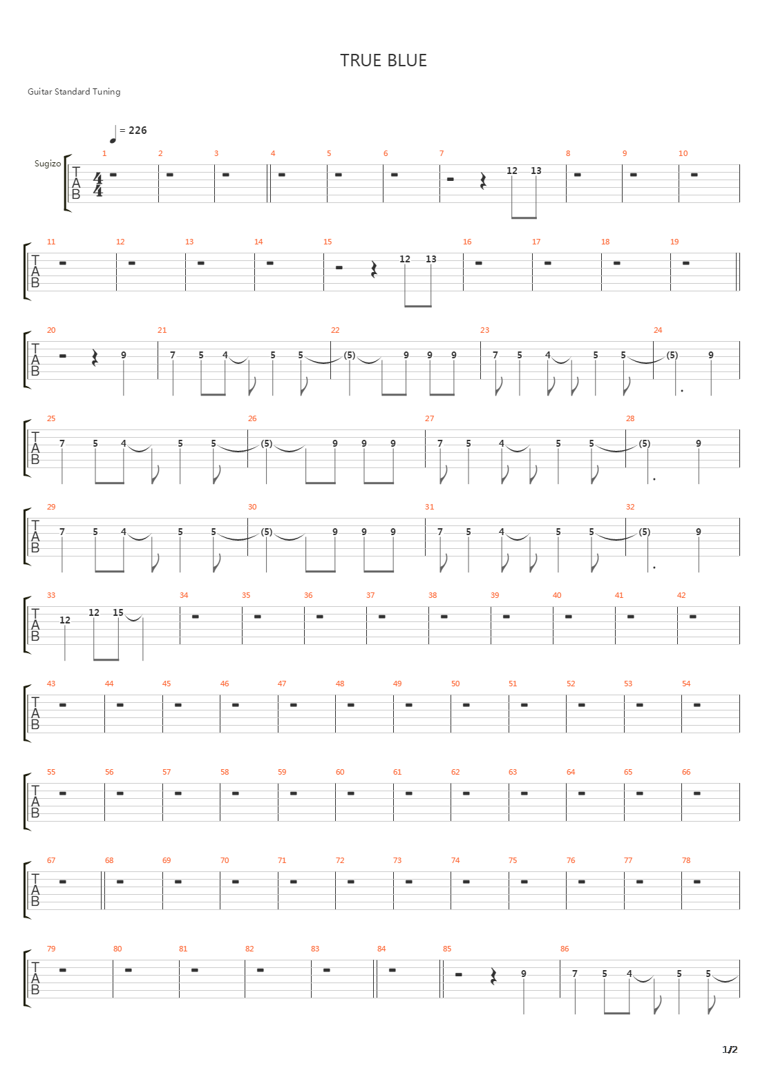 True Blue吉他谱