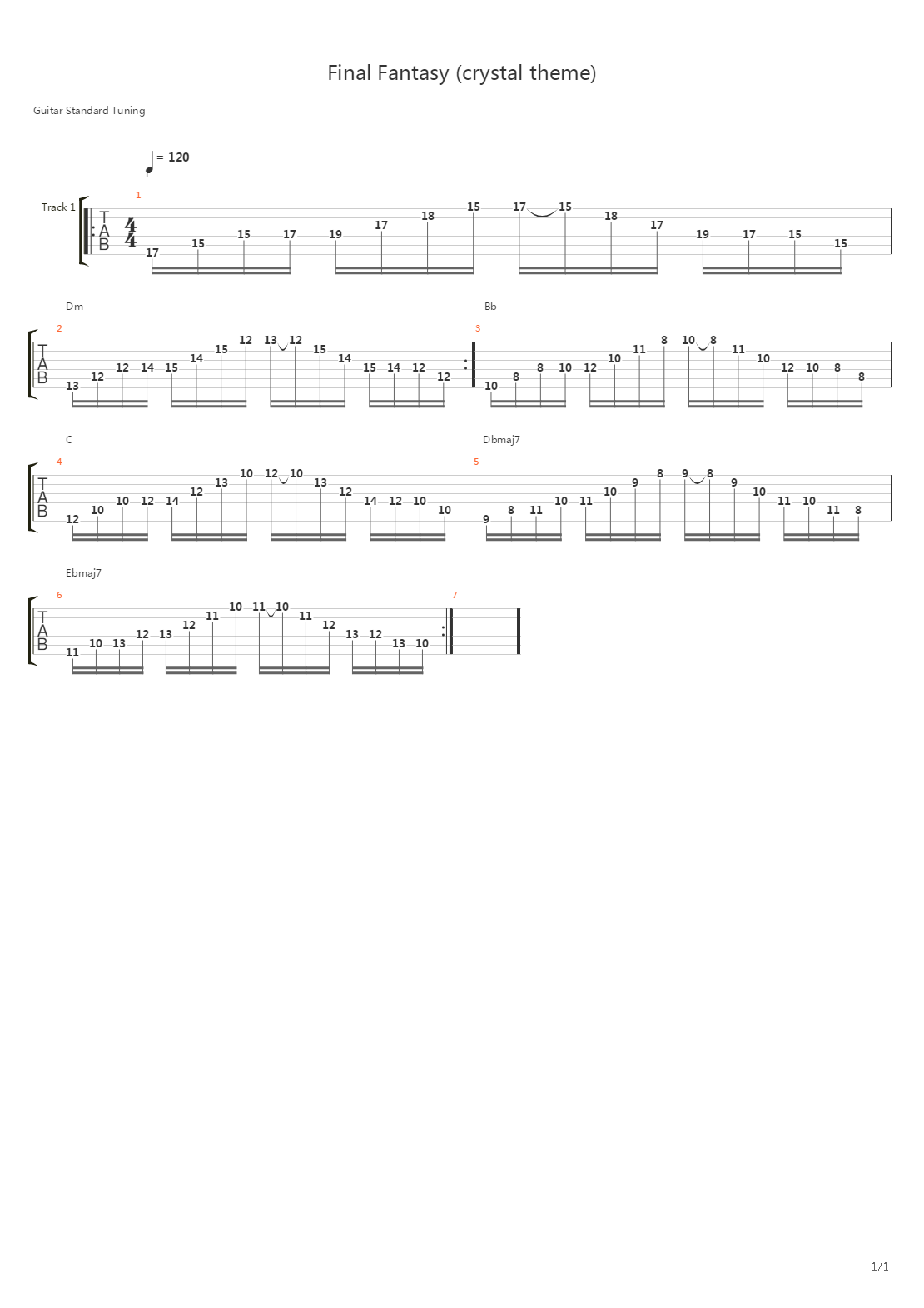 最终幻想 - Crystal Theme吉他谱