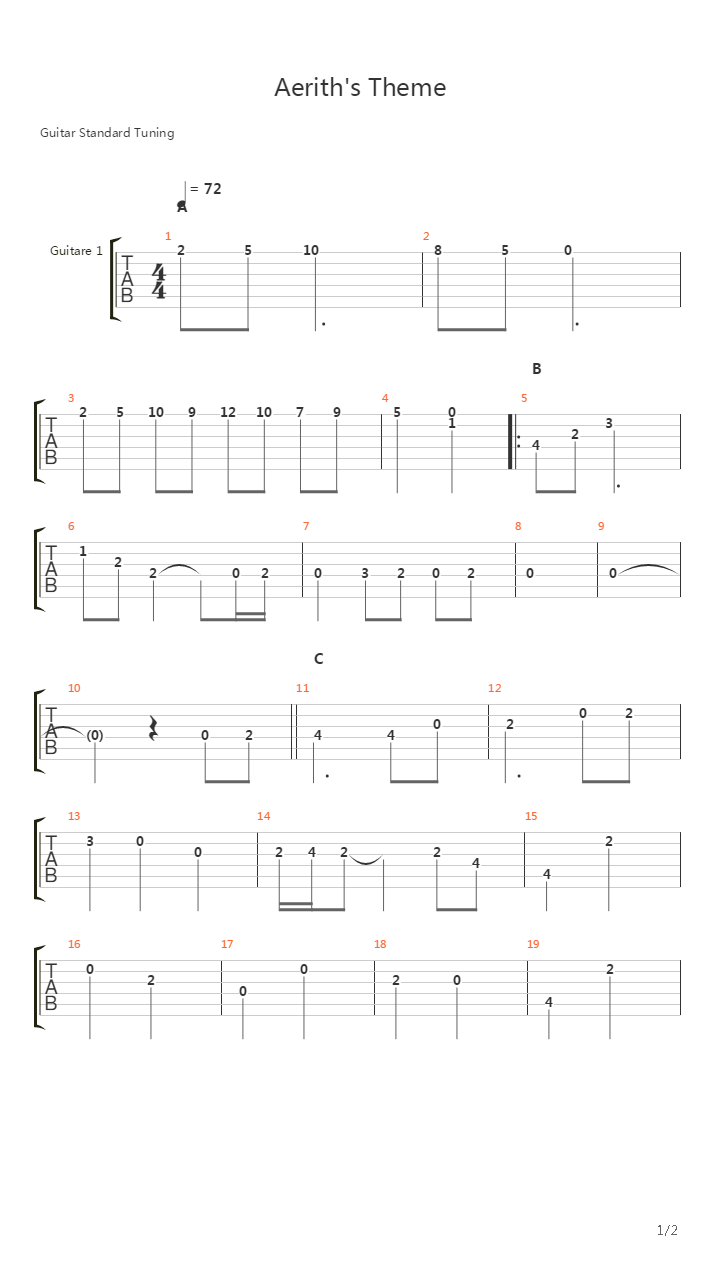 最终幻想7 - Aeriths Theme吉他谱