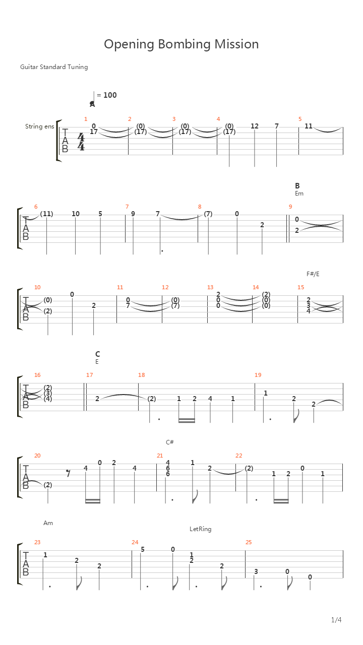 最终幻想7 - Opening Bombing Mission吉他谱