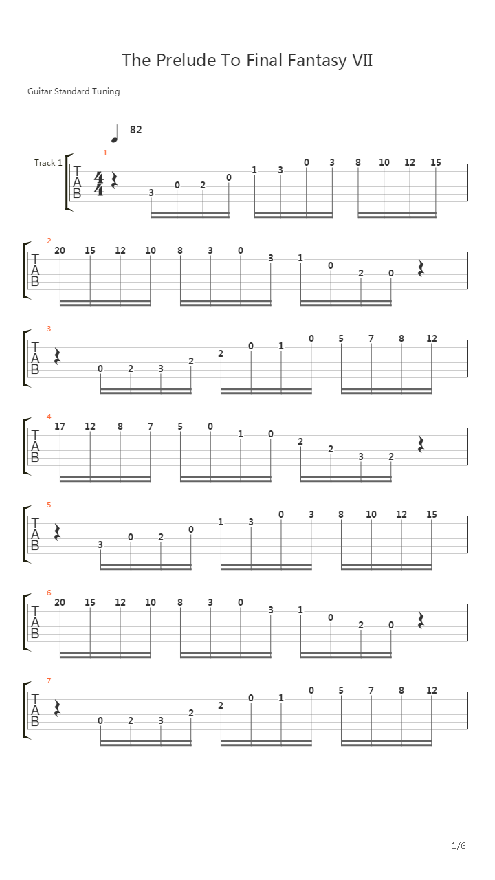 最终幻想7 - Prelude吉他谱