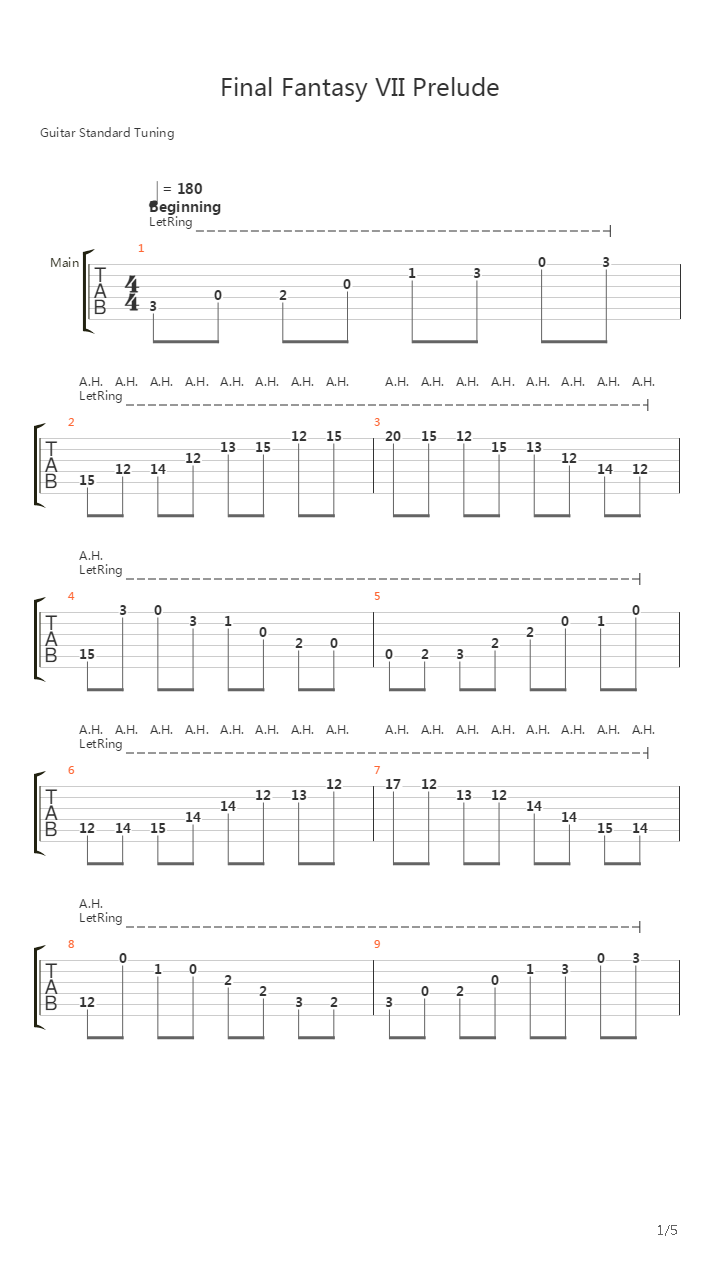 最终幻想7 - Prelude吉他谱