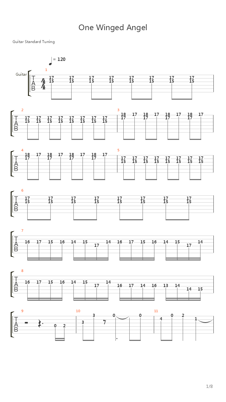 最终幻想7 - Winged Angel(片翼の天使 片翼的天使)吉他谱