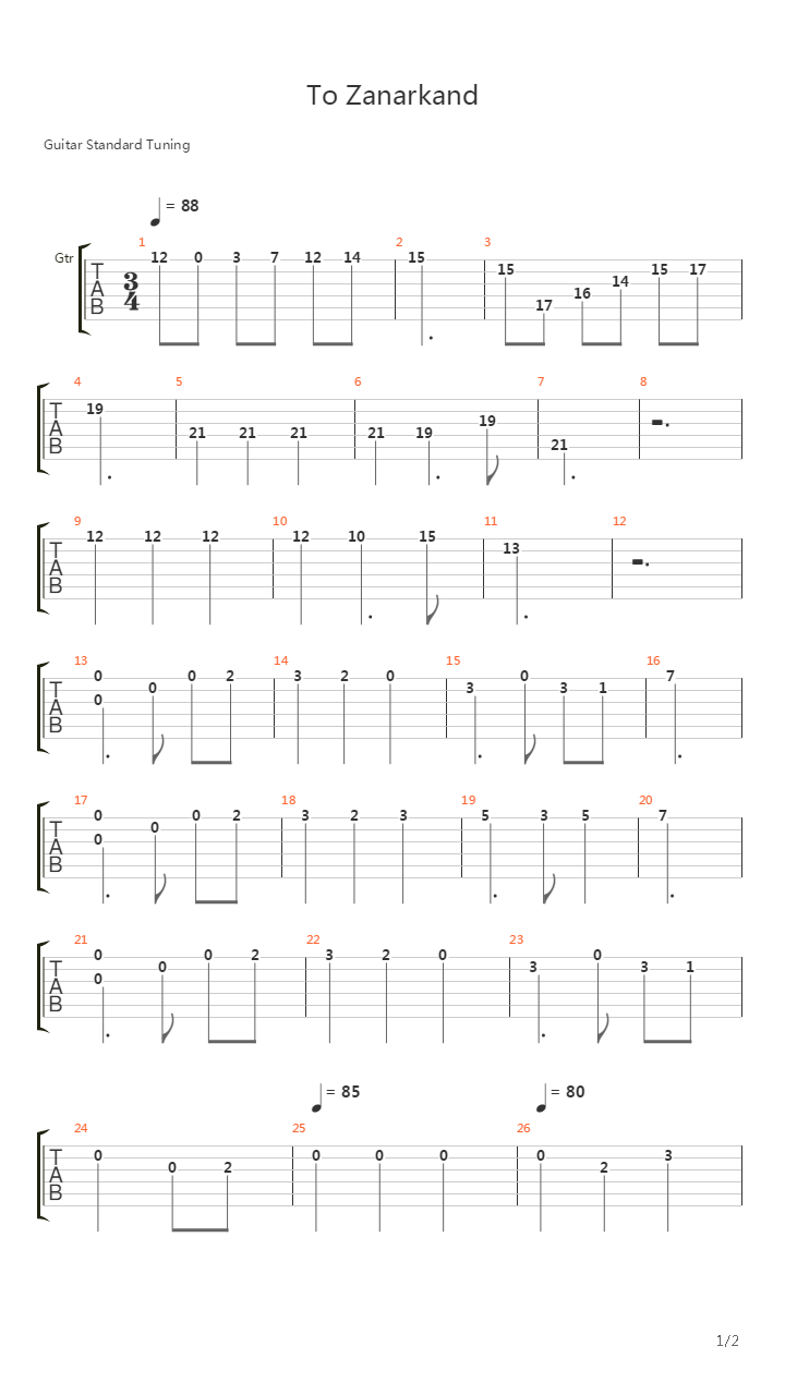 最终幻想10 - To Zanarkand吉他谱