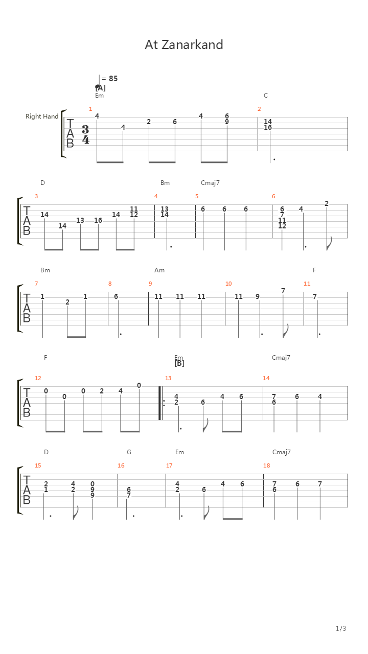 最终幻想10 - ザナルカンドにて(At Zanarkand)吉他谱