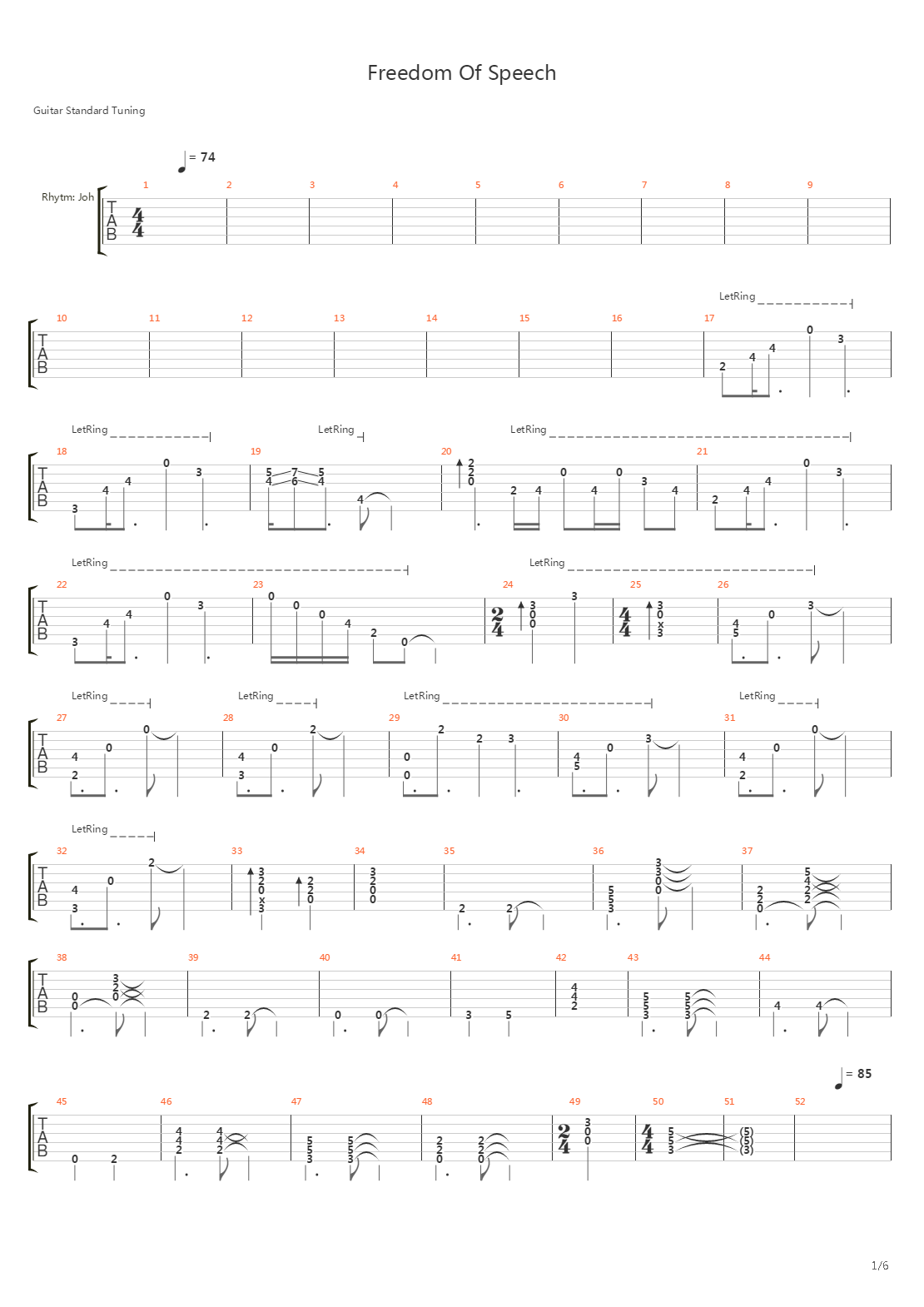 Freedom Of Speech吉他谱