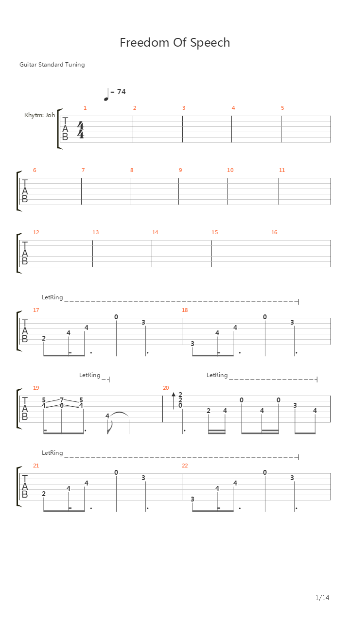 Freedom Of Speech吉他谱