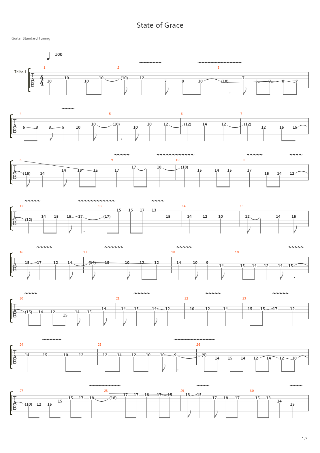 State Of Grace吉他谱