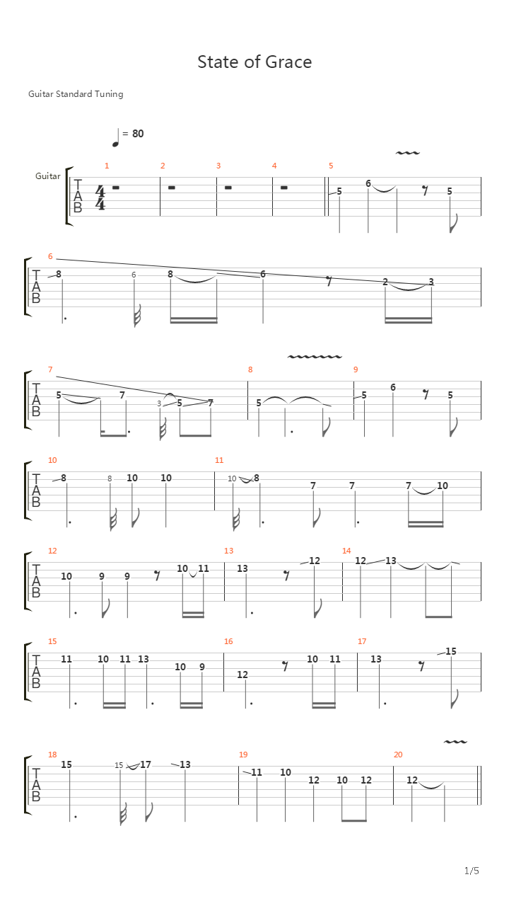 State Of Grace吉他谱