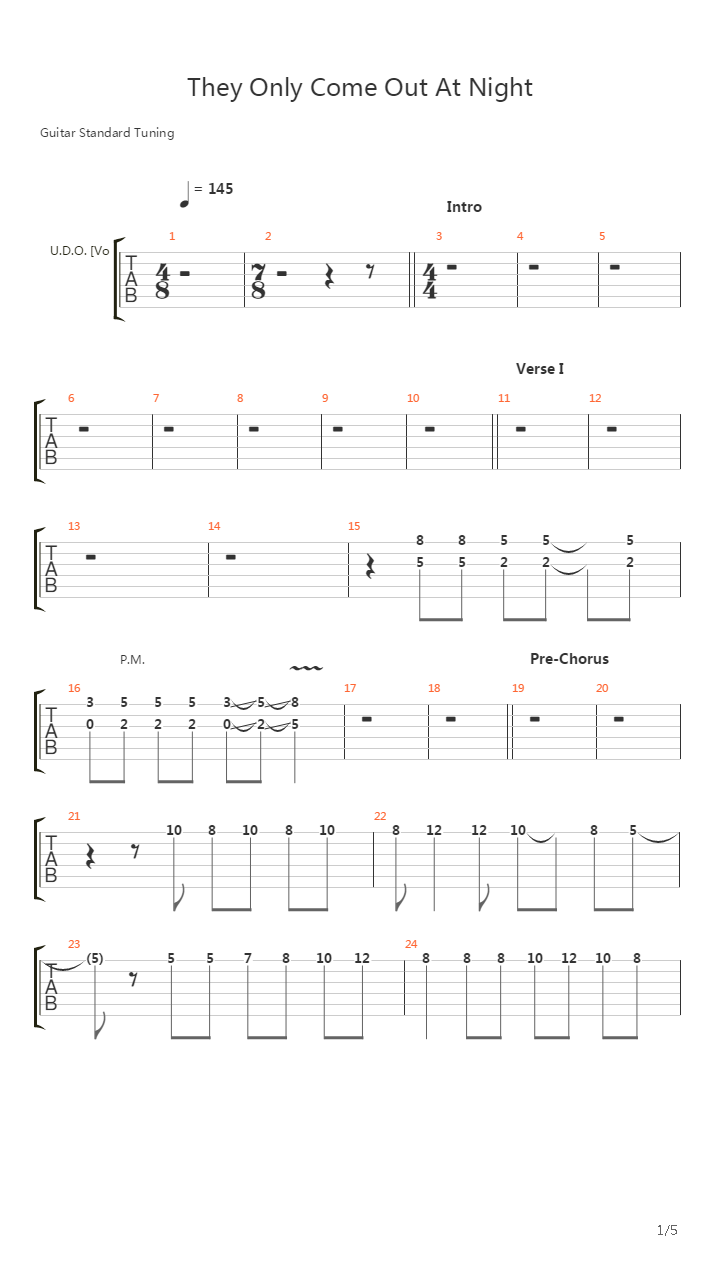 They Only Come Out At Night吉他谱