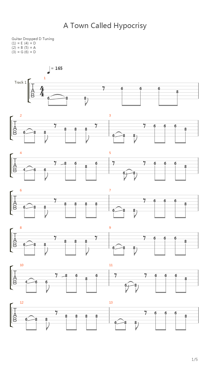 A Town Called Hypocrisy吉他谱