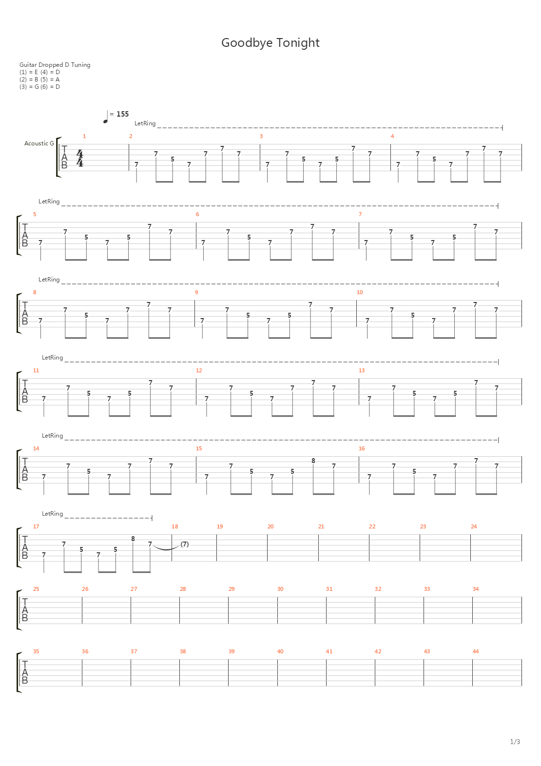 Goodbye Tonight吉他谱