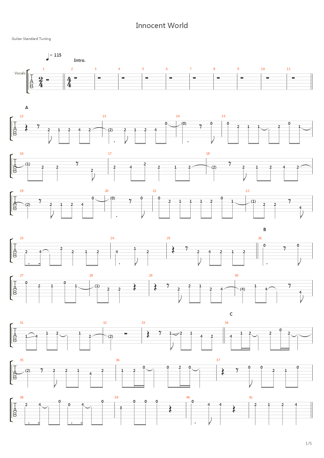 Innocent World吉他谱