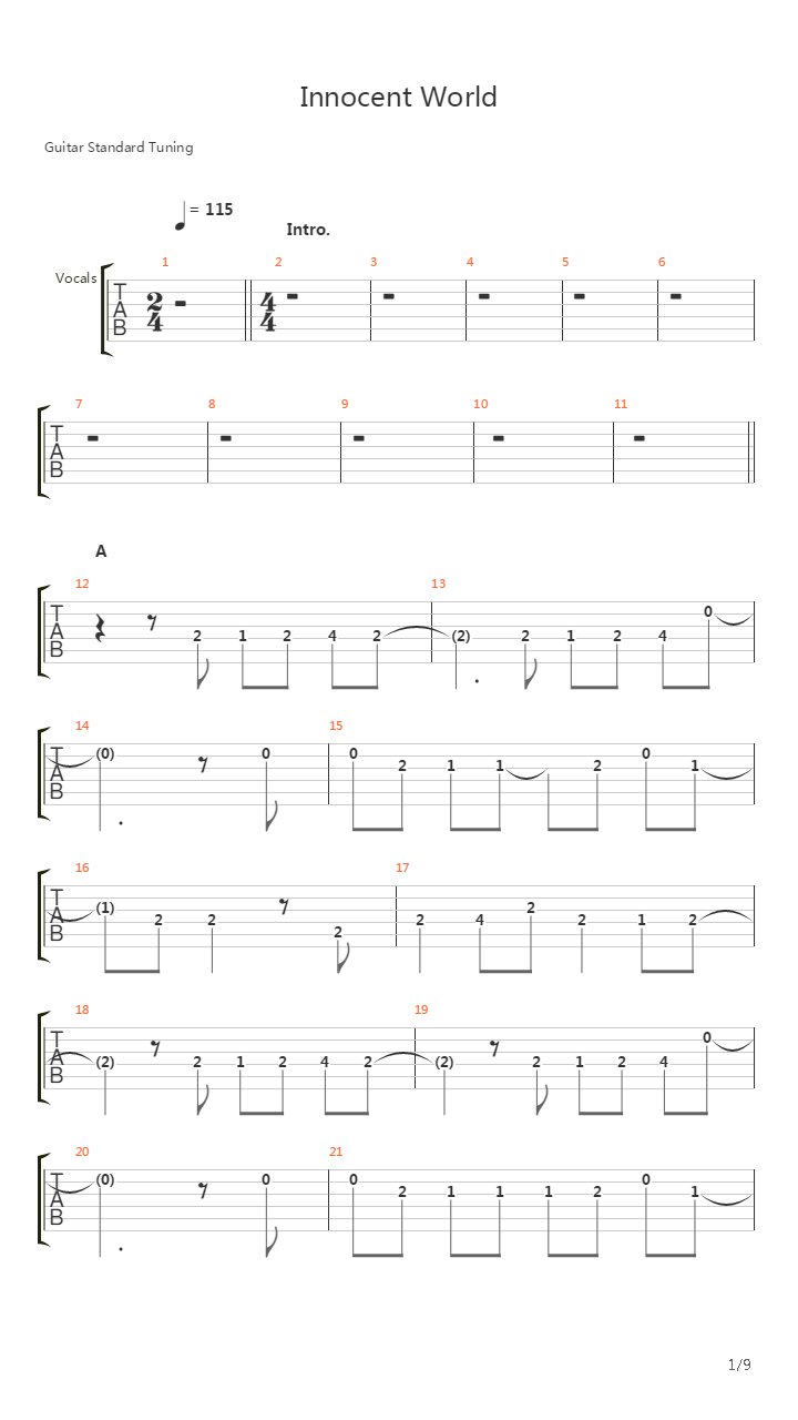Innocent World吉他谱