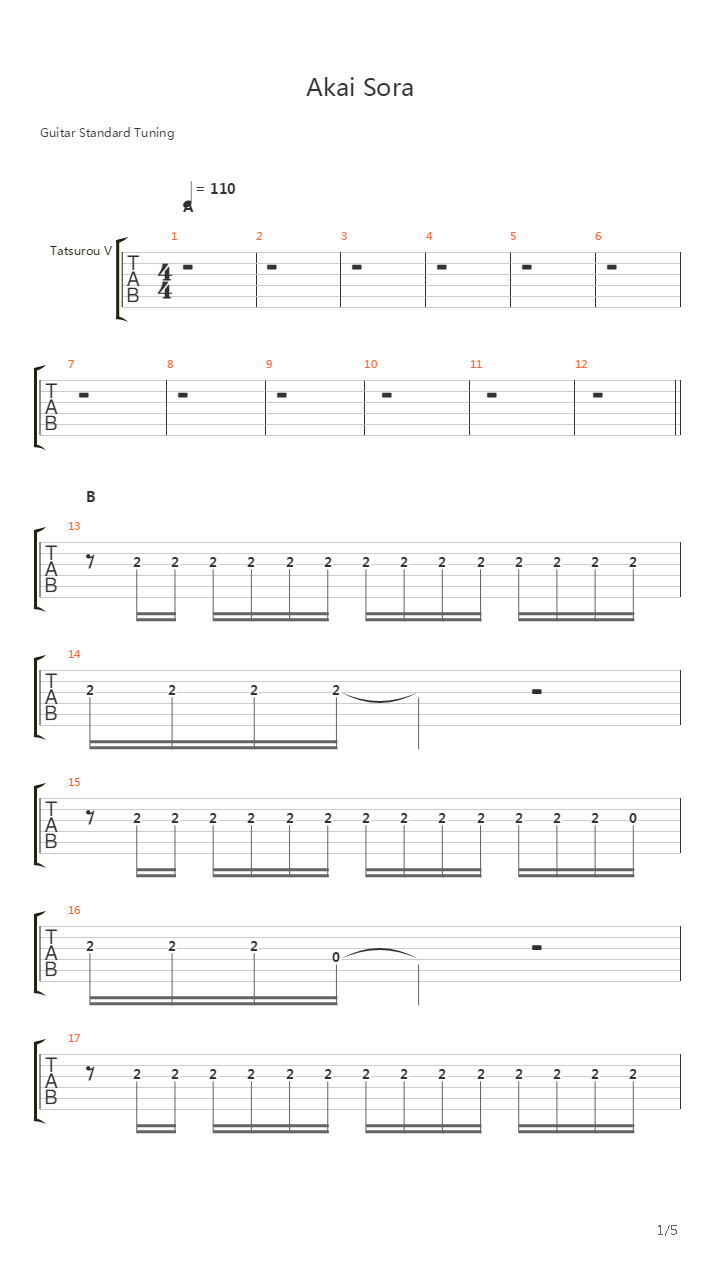 Akai Sora(赤い空)吉他谱