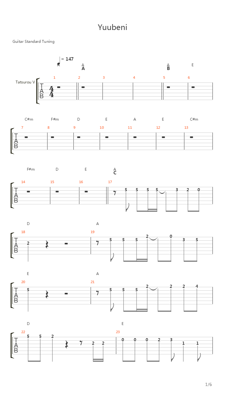 Yuubeni(夕紅)吉他谱