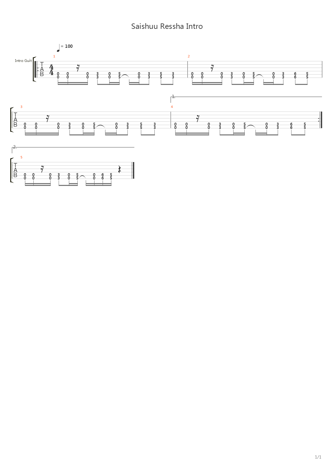 Saishuu Ressha(最終列車 最终列车)吉他谱