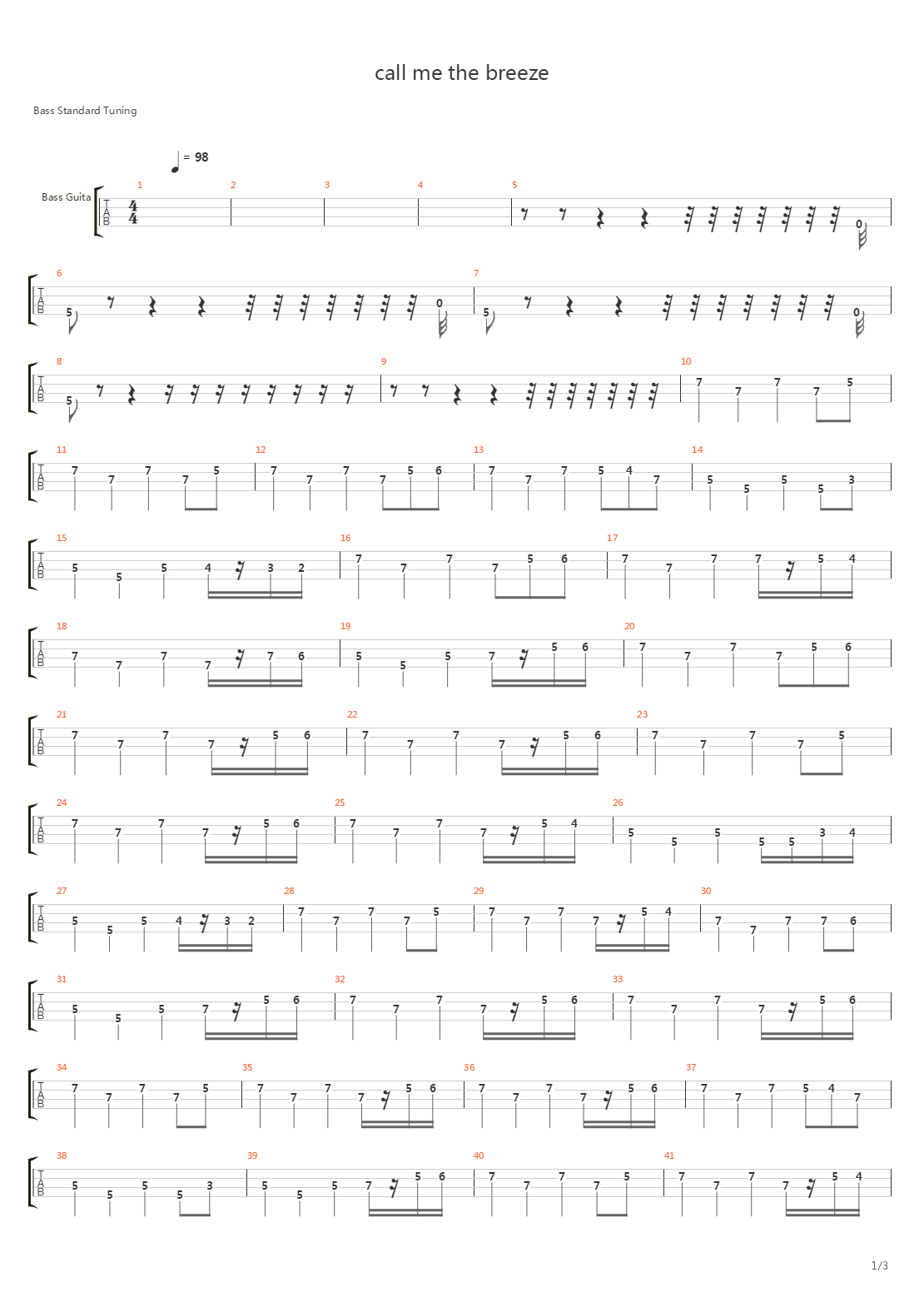 Call Me The Breeze吉他谱