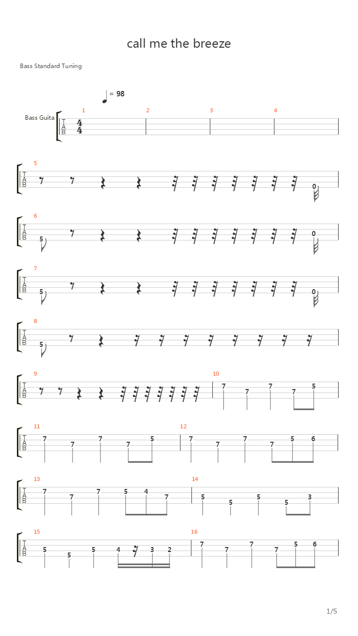 Call Me The Breeze吉他谱