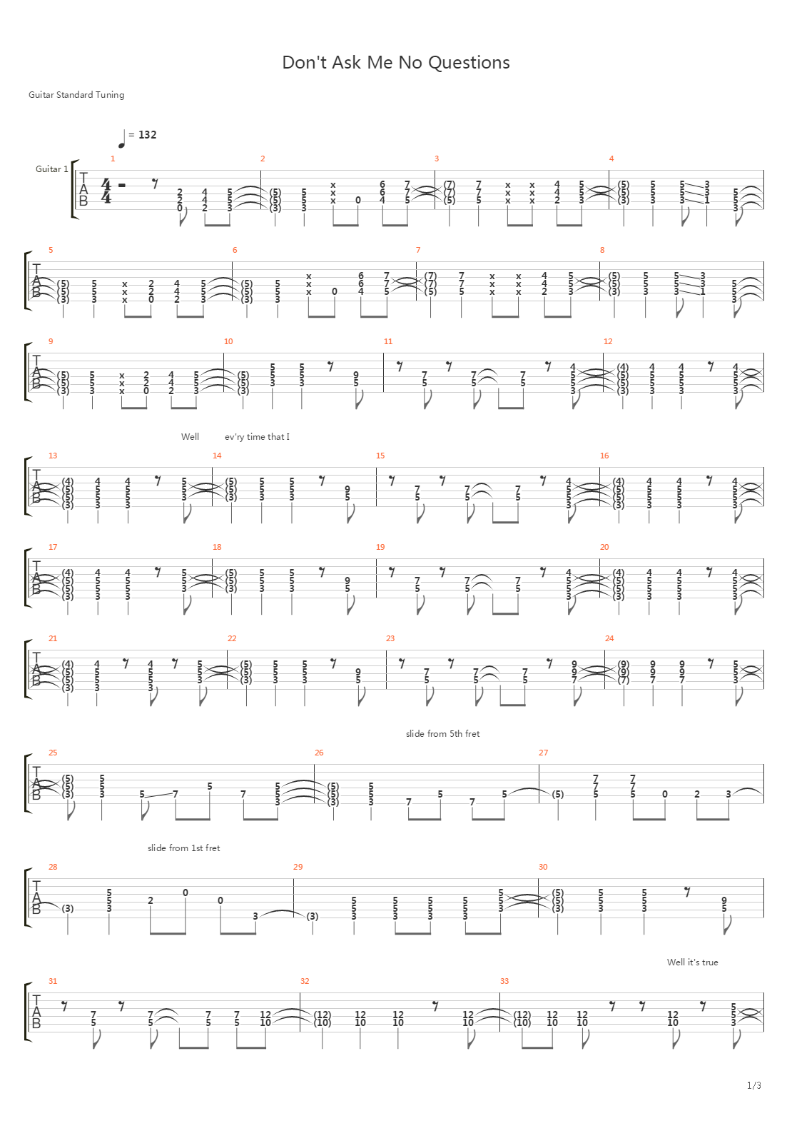 Dont Ask Me No Questions吉他谱