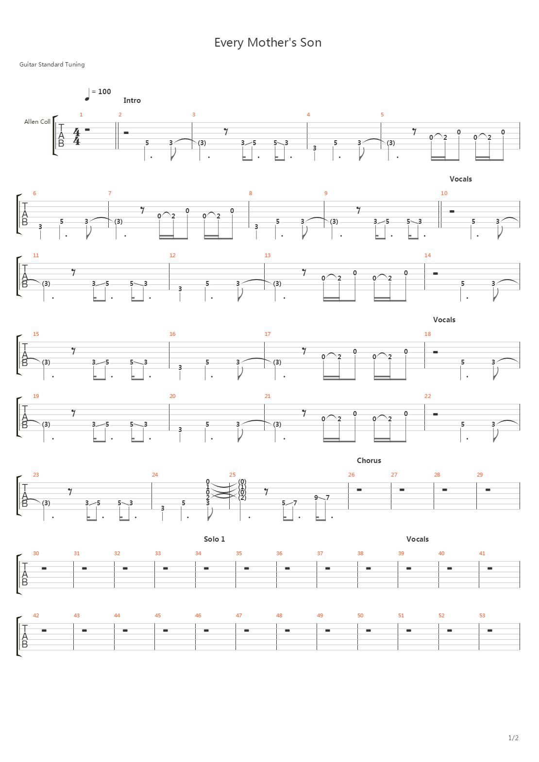 Every Mothers Son吉他谱