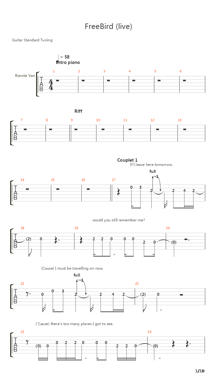 Free Bird吉他谱