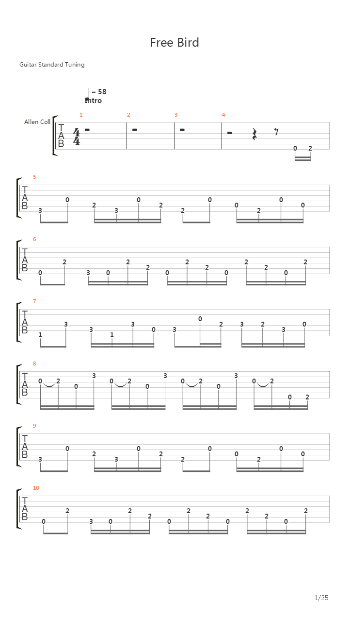 Free Bird吉他谱