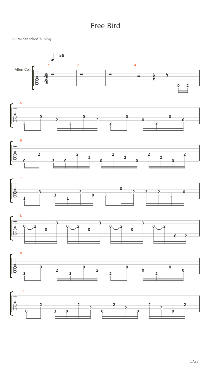 Free Bird吉他谱