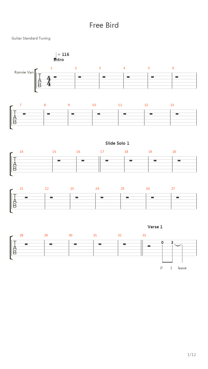 Free Bird吉他谱