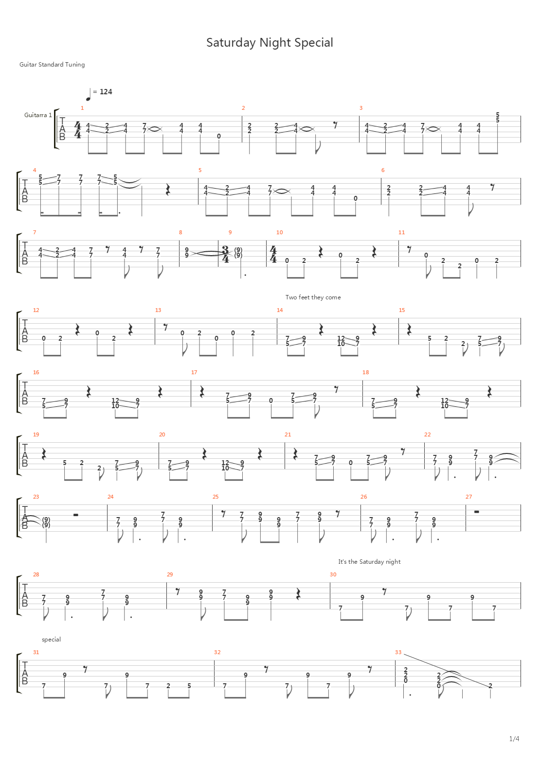 Saturday Night Special吉他谱